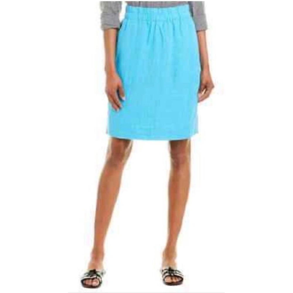 J Crew Chloe 100% Linen Pull On Skirt S Monaco Blue Lined Pockets Minimalist $98